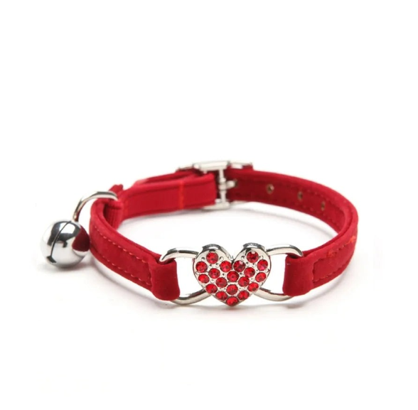Jeweled Heart Cat Collar with Bell - Elegance Meets Safety
