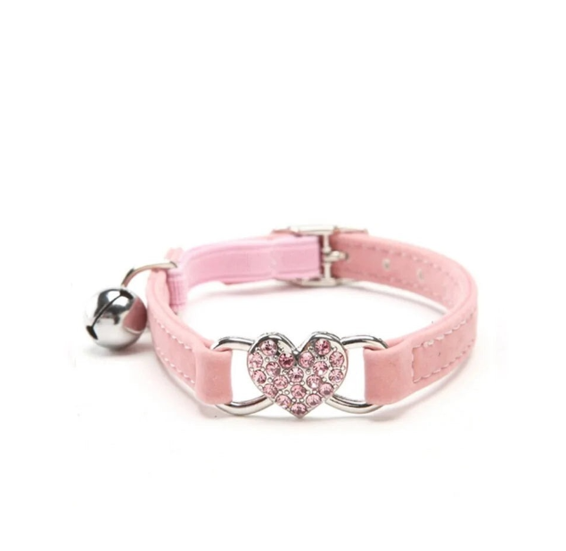 Jeweled Heart Cat Collar with Bell - Elegance Meets Safety